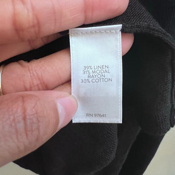 J. Jill Black Linen Blend Lightweight Open Front Cardigan Women's Size M Tall - Picture 5 of 5